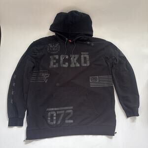 Y2K ECKO UNLIMITED Hooded Sweatshirt RHINO American Flag Side Zip Mens XXL BAGGY